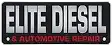 The text ‘ELITE DIESEL’ in bold uppercase letters, with ‘& Automotive Repair’ in smaller red script below—serving as an automotive service business logo.